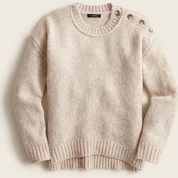 J. Crew Sweaters - J. Crew Cream Beige Button Shoulder Heathered Sweater Ribbed Alpaca Wool XS Soft